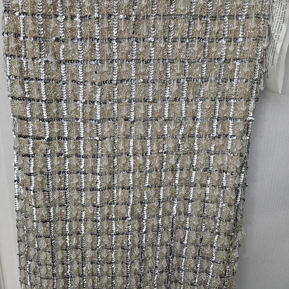 MAC DUGGAL NUDE SLEEVELESS HIGH NECK BEADED MIDI SHEATH DRESS 8 NWOT - Picture 10 of 13